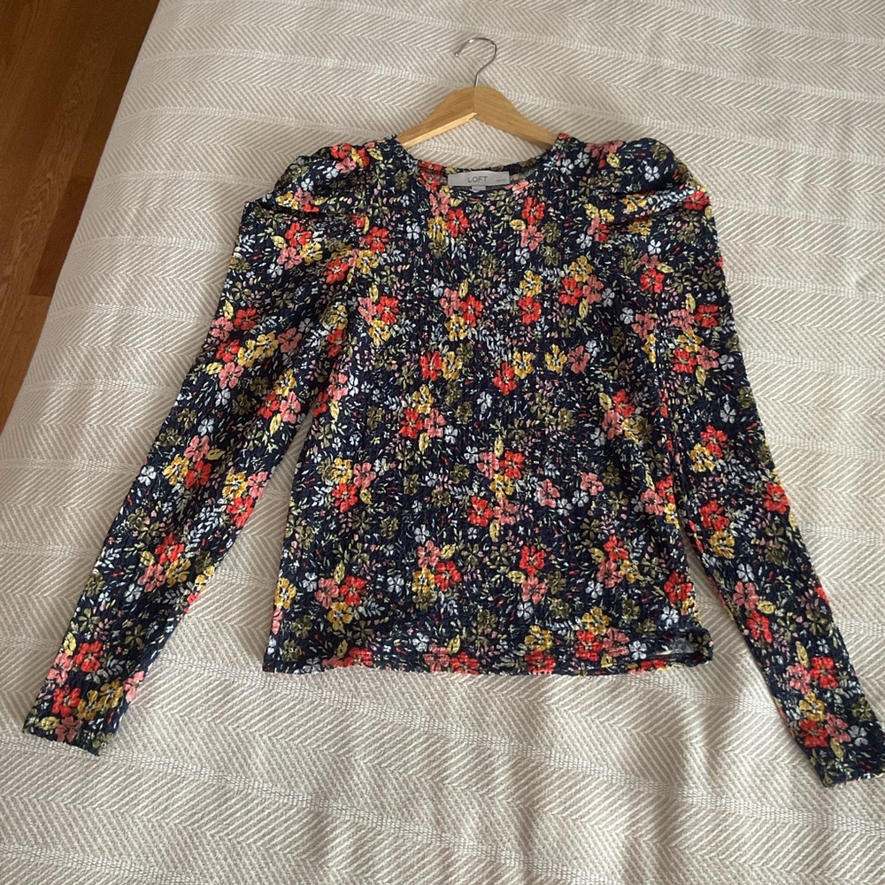 LOFT Multicolor Floral Long Sleeve Blouse
